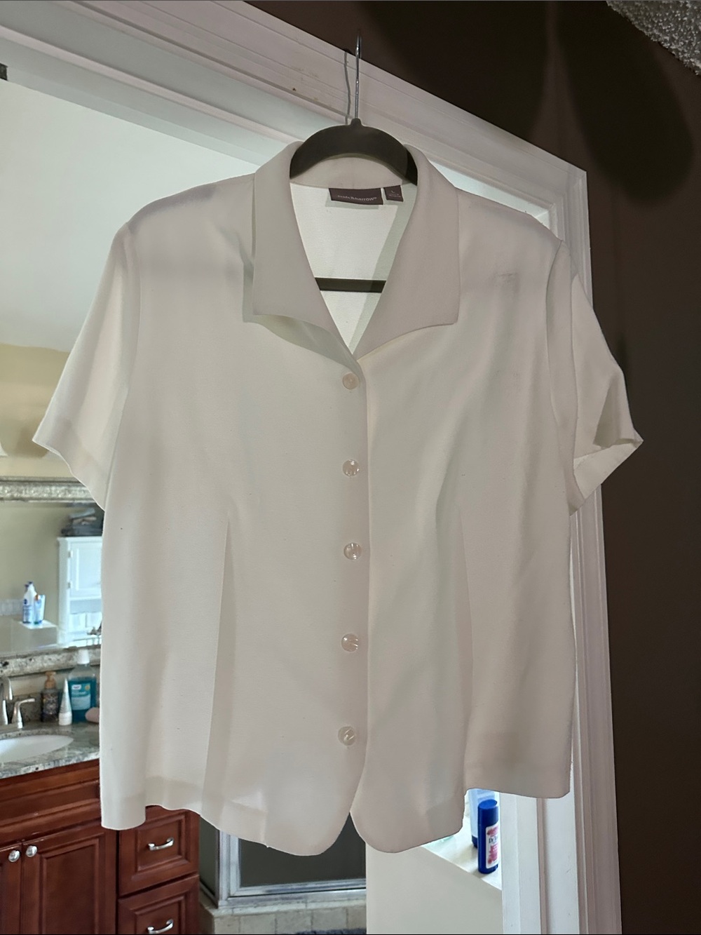 croft & barrow Cream Short-Sleeve Button Down Blouse